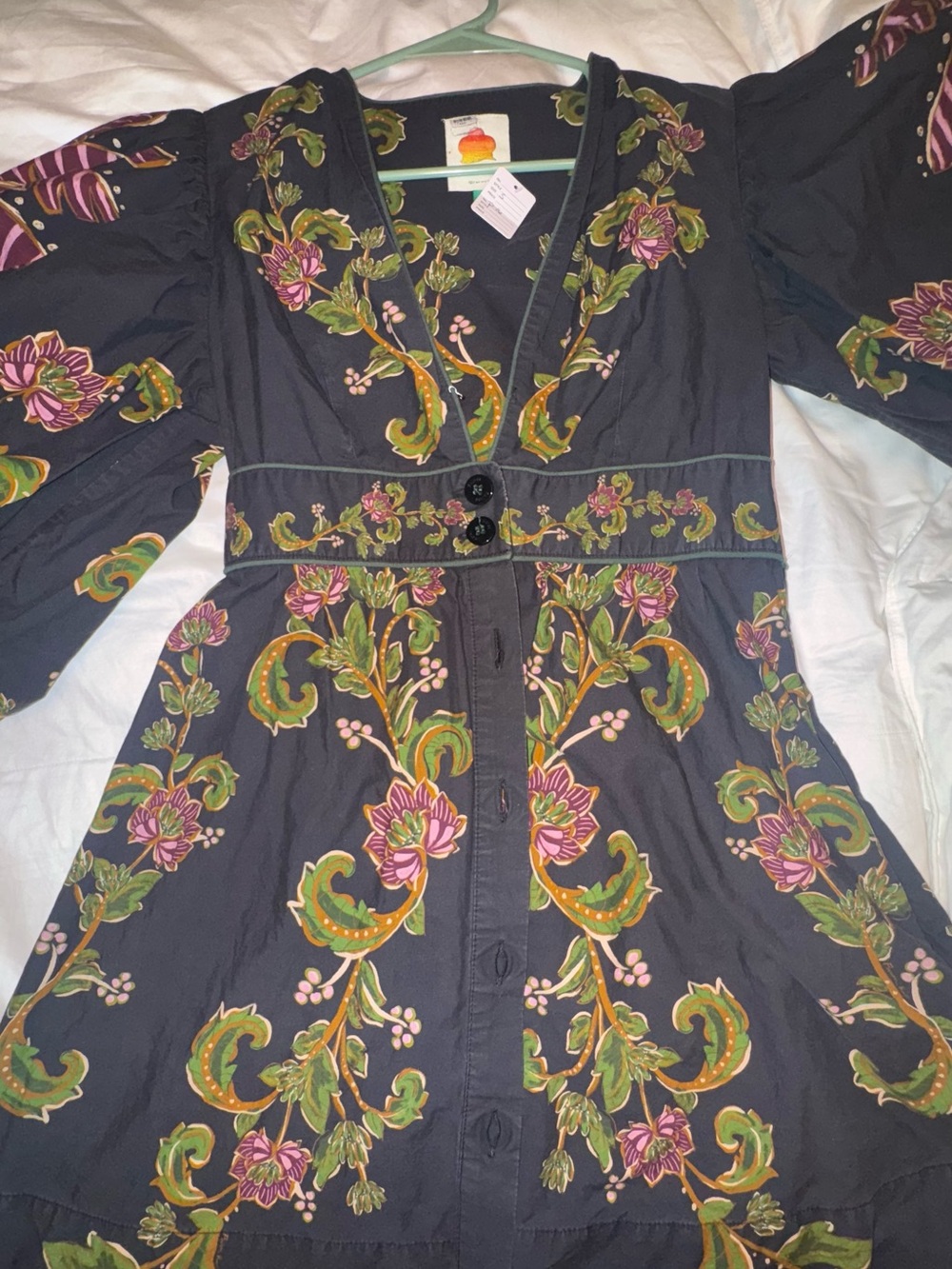 FARM Rio Black Dress with Pink & Green Floral Embroidery